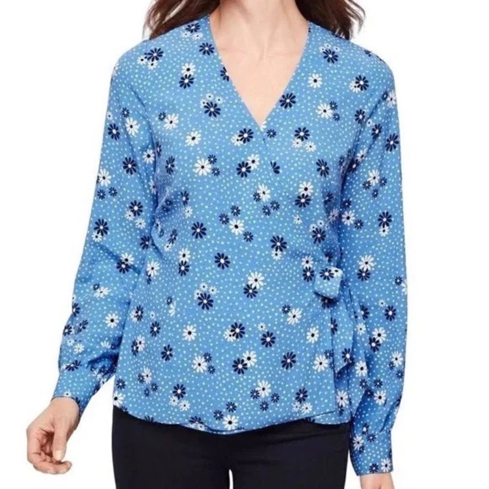 Talbots Wrap Top Flowers & Dots Poet Sleeve